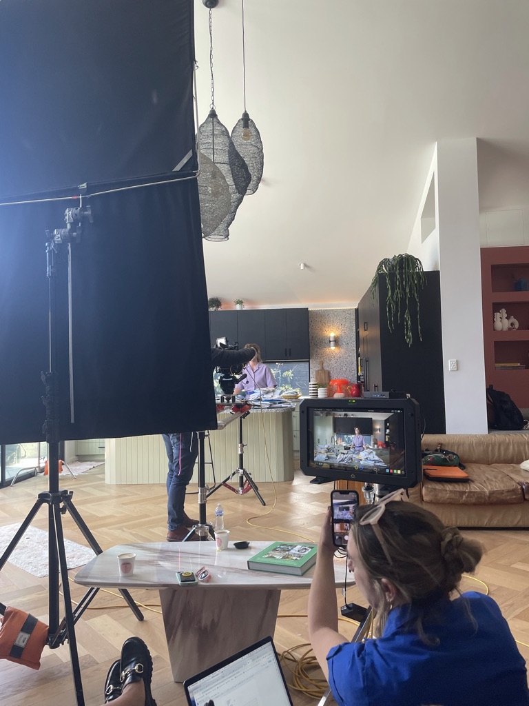 Behind the scenes monitor view of a kitchen shoot