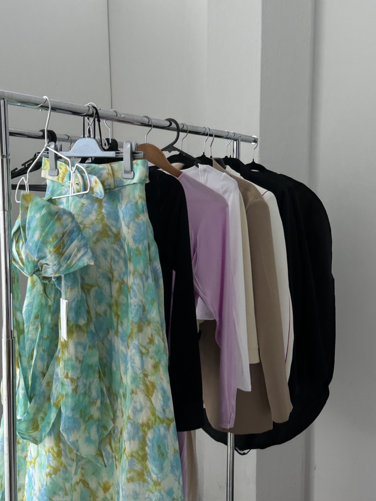 Wardrobe rack of looks ready for the shoot